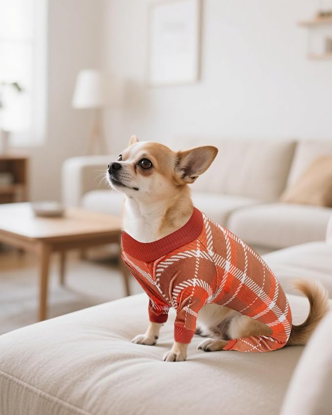 PET SHOW 4 Pack Plaid Fleece Dog Pajamas Warm for Extra Small Dogs | Soft stretchy dogs onesies,boy girl pjs with sleeve,holiday jumpsuit costume for small pets cats,XS
