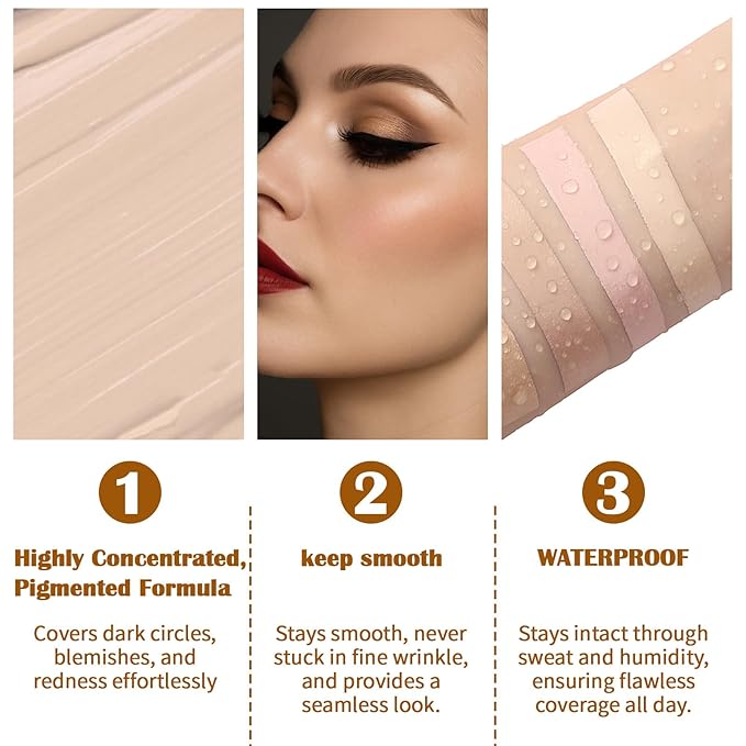 UCANBE Stay-Put Full Coverage Concealer, Long-Wear Waterproof, Under Eye Brightener Concealer, Color Corrector for Dark Circles, Acne, Blemishes, Redness Color Correcting Cream (01 LIGHT IVORY)