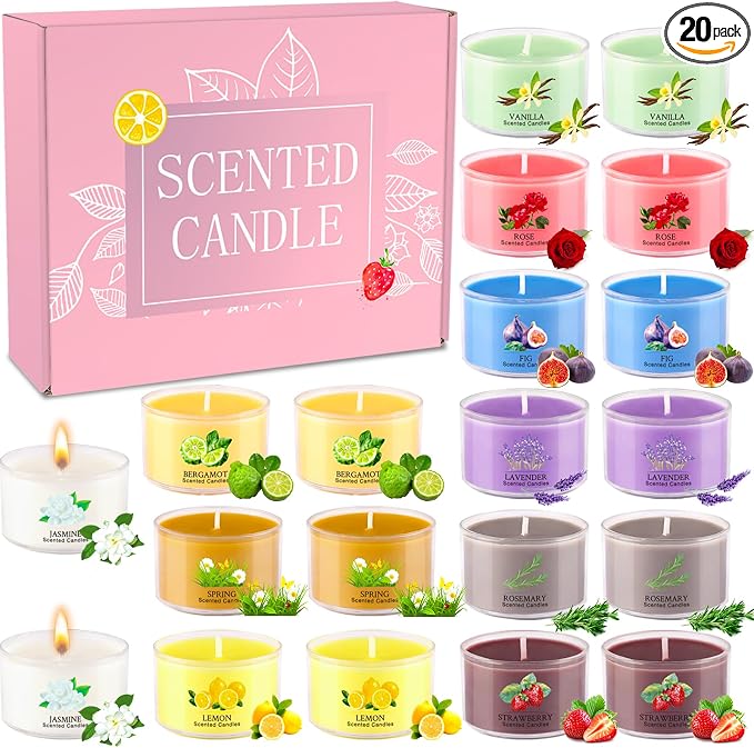 20 Pack Scented Candles, 1.6oz Mini Jar Holiday Gift Set with 10 Fragrances & Colors, Natural Soy Wax Aromatherapy Candles for Mother's Day, Home, Party Decor, Candle Gifts for Women, Her, Mom