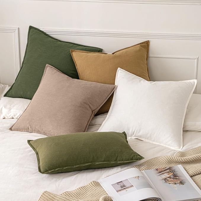 MIULEE Decorative Linen Pillow Covers 20x20 Inch Camel | Boho Farmhouse Neutral Couch Throw Pillows for Bed, Pack of 2 Accent Modern Pillowcases, Sofa Livingroom Home Decor