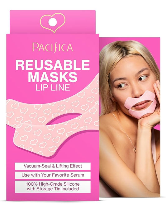Pacifica Beauty Reusable Lip Line Mask, Skincare, Silicone Mask, For Fine Lines and Wrinkles, Lift and Firm, Pair with Serum, Storage Tin Included, Skin Care, Face Masks Skincare, Vegan, 2 Pieces