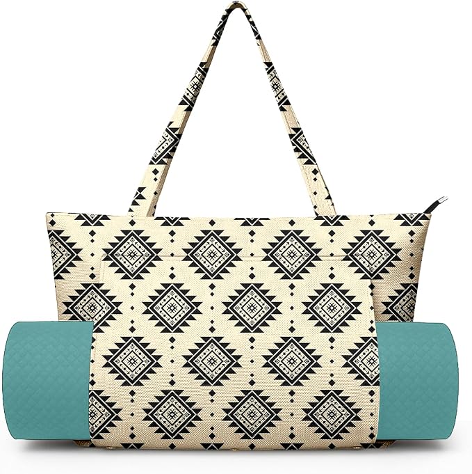 Yoga Bag for Women, Large Canvas Yoga Mat Tote Bag with Yoga Mat Carrier - Large Mat Pocket Fitness Tote for Pilates, Gym, Travel, Office & Beach