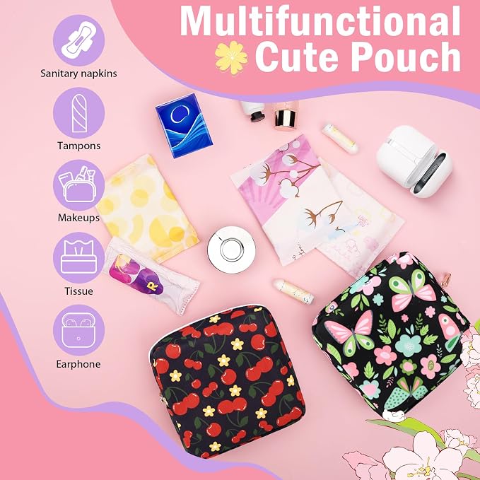 Period Pouch Discreet Sanitary Napkin Storage Bag Pad Bags | Menstrual Cup & Pad Holder, First Period Kit Storage, Feminine Bag for Women, Portable, Butterfly Print