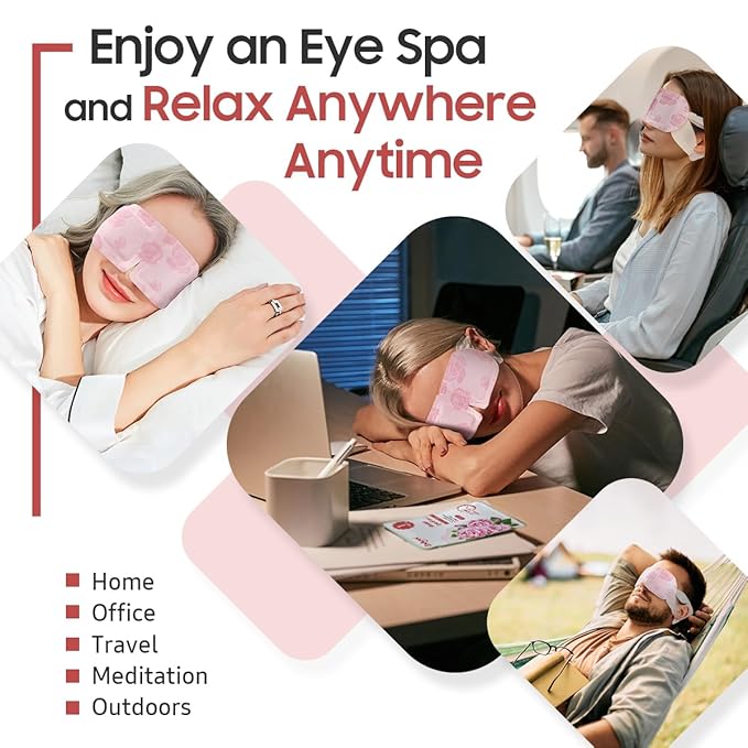20 Packs Steam Eye Mask, Heated Eye Mask Warm Compress for Eyes, Disposable Self Heating Steam Mask for Home, Sleep, Spa, Travel Essentials & Relaxation Gifts for Women (Rose)