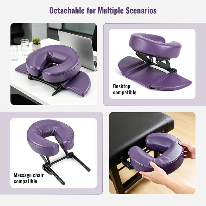 TRENDBOX Face Down Tabletop Massage Kit Adjustable Headrest Pillow - Purple