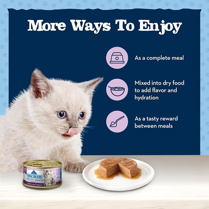 Blue Buffalo Baby Blue Natural Kitten Wet Cat Food, Healthy Growth Formula with DHA, Chicken Recipe Multi-Pack, 3-oz. Cans (Pack of 24)