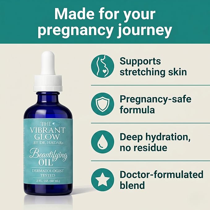 The Vibrant Glow, Pregnancy & Postpartum Oil for Stretch Marks & C-Section Scars, Deep Hydration for Stretching Skin, Doctor-Formulated Pure Oil Blend, Rosehip & Vitamin E, Dermatologist Tested, 2oz