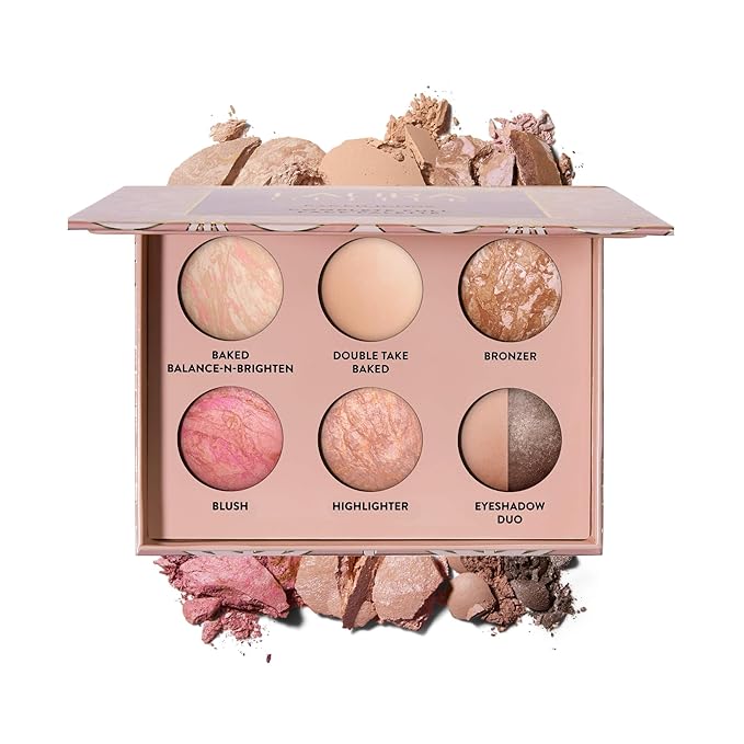 LAURA GELLER Baked Icons Complete Full Face Palette, Porcelain | All-in-One Makeup Palette with Baked Foundations, Blush, Bronzer, Highlighter, Eyeshadows | Coverage for Mature Skin | Travel-Friendly