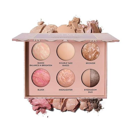 LAURA GELLER Baked Icons Complete Full Face Palette, Porcelain | All-in-One Makeup Palette with Baked Foundations, Blush, Bronzer, Highlighter, Eyeshadows | Coverage for Mature Skin | Travel-Friendly