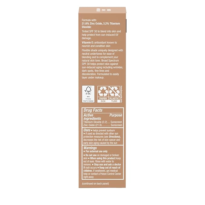 Neutrogena Purescreen+ Tinted Sunscreen for Face with SPF 30,Broad Spectrum Mineral Sunscreen with Zinc Oxide and Vitamin E,Water Resistant,Fragrance Free,Medium,1.1 fl oz,(Pack of 2)