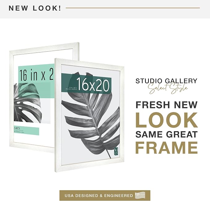 MCS Studio Gallery 16x20 Poster Frame White Woodgrain Engineered Wood, Vertical & Horizontal Wall Hanging Large Picture Frame for Photos, Posters & Art Prints (1-Pack)