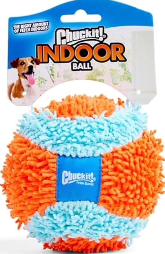 Chuckit! Indoor Fetch Ball Dog Toy, 4.75in, Orange and Blue