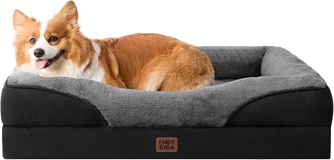 EHEYCIGA Orthopedic Dog Bed for Medium Dog, Memory Foam Dog Couch | 35x22 Inch Dog Sofa with Sides, Waterproof Liner & Washable Removable Cover, Bolster Pet Couch