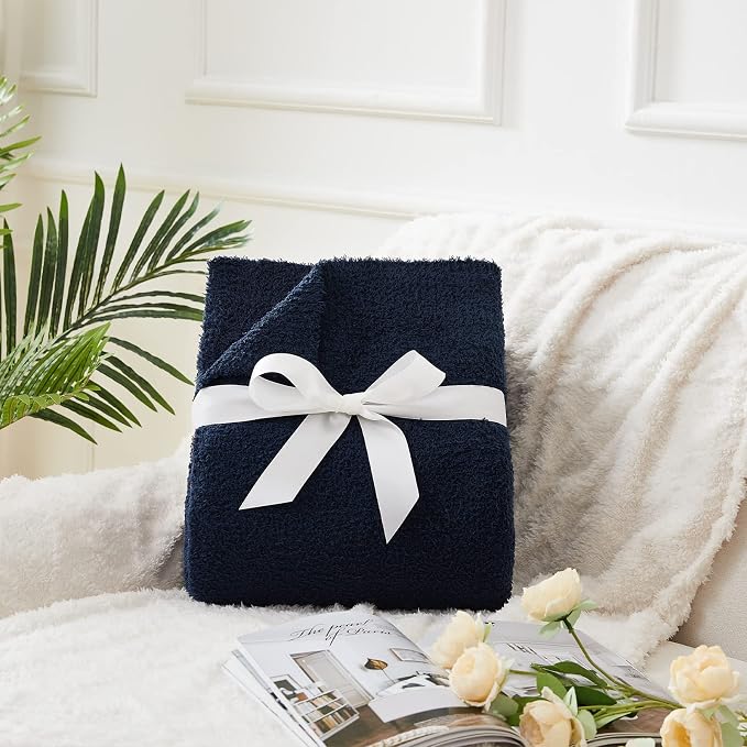 Super Soft Knit Throw Blanket Twin Size Navy-Lightweight Plush Fuzzy Fluffy Warm Cozy Blankets and Throws for Sofa Bed All Season Use, 60x80 inches