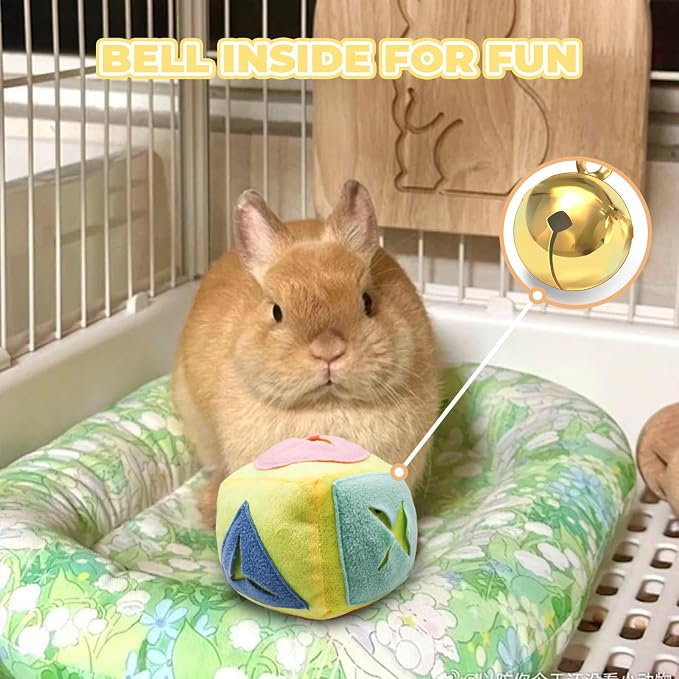Rabbit Foraging Toy, Bunny Puzzle Treat Dispenser, Feeding Ball Toy with Bell for Bunny, Exercise Enrichment Toys for Bunnies Boredom, Rabbit Accessories for Bunnies Indoor
