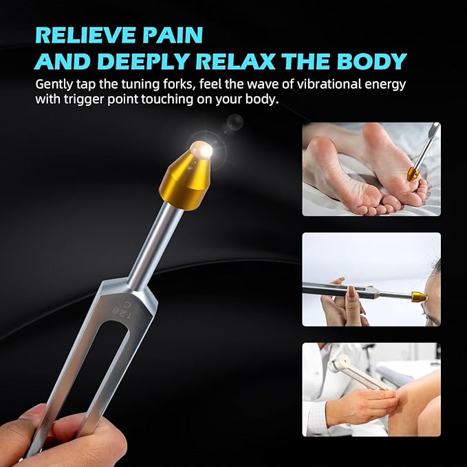 Tuning Forks for Healing, Aluminum Alloy Tuning Fork 128Hz, 136.1Hz, 256Hz, 384Hz, Hockey Puck Activator & feet, Weighted & Unweighted Tuning Fork Set with Vegan Leather Pouch