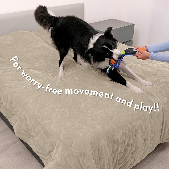 Paw Inspired Non-Slip Couch & Furniture Protector (Anti-Slip, Beige) | Waterproof, Washable Bed & Couch Cover for Dogs, Cats, and Pets, 80x90 Inch Size
