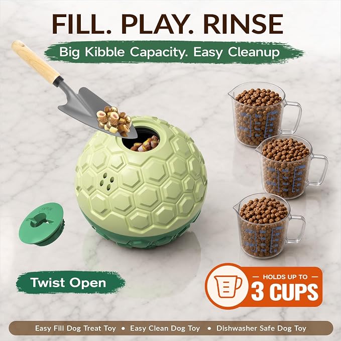 KADTC XL Rolling Dog Treat Dispenser Toys, Wobble Giggle Ball & Slow Feeder | Soft Shell/Tough Core | 3-Cup Kibble Capacity | Adjustable Flow | Burns Energy | Brain Game | Fights Boredom | Indoor/Outdoor