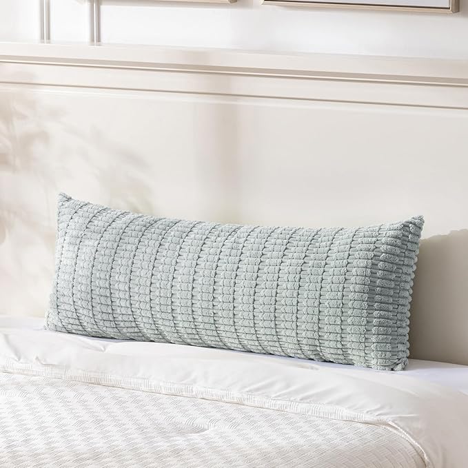 Fancy Homi Decorative Throw Pillow Covers for Bed Couch Bedroom Bench, Soft Corduroy Solid Pillow Case, Rustic Farmhouse Boho Room Decor,36" x 14" (Pack of 1),Grey Blue