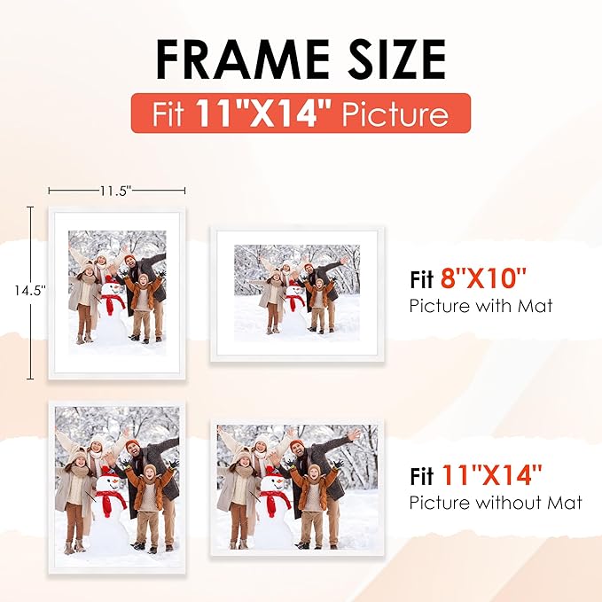 11x14 Picture Frame Set of 6, White Photo Frames Bulk with HD Plexiglass, Display Pictures 8x10 with Mat or 11x14 Without Mat, Multi Picture Frames Collage for Wall Decor