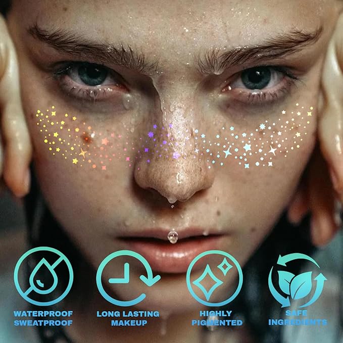 Glitter freckles, Holographic Face and Body Glitter Rave Outfits Fairy Makeup Kit Tattoo Sparkle for Women Gold Glow Cosmetic Star Makeup Accessories for Festival Rave