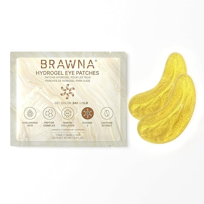 BRAWNA Under Eye Patches – Hydrogel Masks with Retinol, Collagen, Caffeine & Arbutin – For Puffy Eyes, Wrinkles, Dark Circles & Eye Bags – Gift Set – 12 Pairs