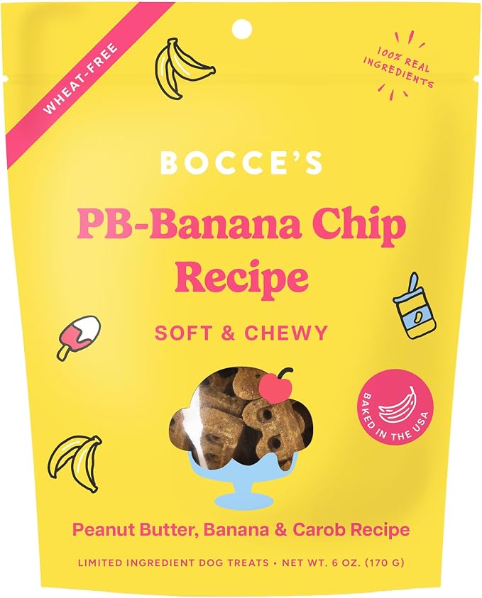 Bocce's Bakery PB Banana Chip Soft & Chewy Dog Treats (PB, Banana & Carob) | Oven Baked, Wheat-Free Everyday Dog Treat Cookies - Made with Real, Limited Ingredients and Baked in The USA (6 oz)