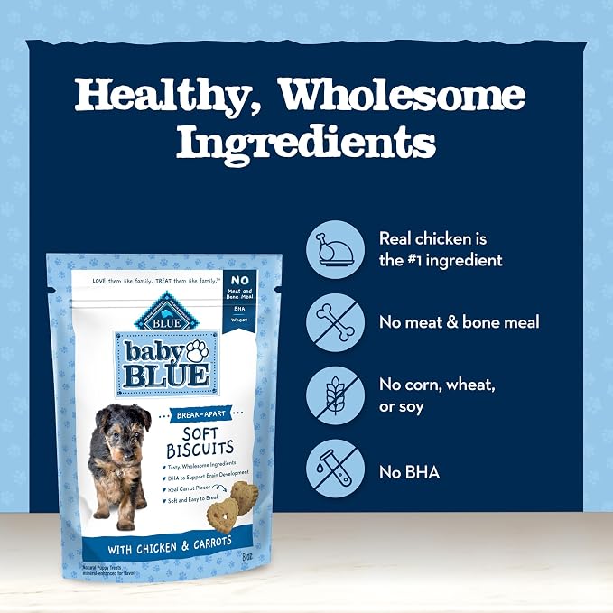 Blue Buffalo Baby BLUE Soft Biscuits Chicken & Carrots Puppy Treats, 8 oz | Great for Training, Easy to Break into Bite-Size Pieces, Made with DHA for Cognitive Development