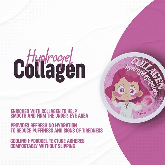 esfolio Hydrogel Eye Patch Collagen 60 Patch – Under Eye Gel Patches for Puffiness and Tired Eyes – Soothing Cooling Care – Korean Skincare Eye Mask – Lightweight Hydration