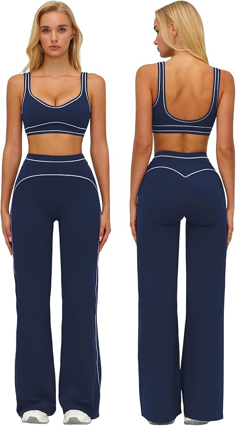 ABOCIW Two Piece Workout Sets for Women Racerback Tank Top Matching High Waist Wide Leg Yoga Pants Pilates Outfits