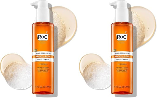 RoC Multi Correxion Revive + Glow Gel Vitamin C Cleanser,Face Wash,Facial Cleanser with Glycolic Acid,Paraben-Free,Sulfate-Free Skin Care - 6 Ounces,(Pack of 2)