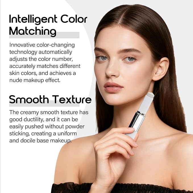 Color Changing Foundation Stick, Medium to Full Coverage Cream Stick Hydrating Makeup, Dual-Ended with Soft Brush for Flawless Look, Portable & Travel-Friendly (Natural) (Ivory)