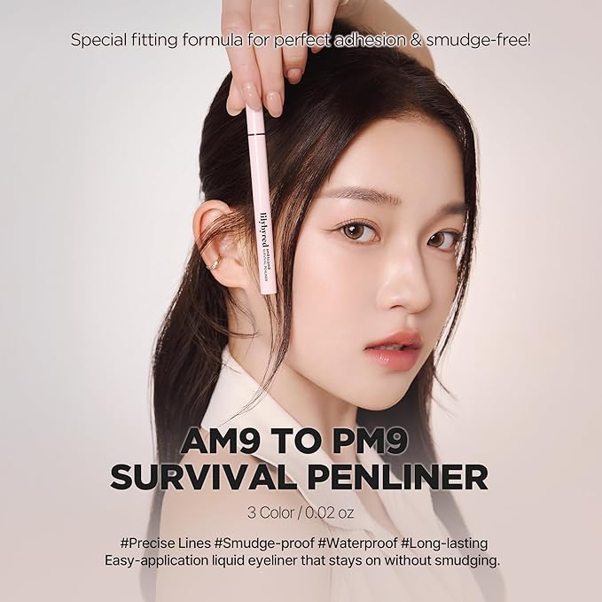 lilybyred AM9 to PM9 Survival Penliner | Korean Waterproof Liquid Eyeliner, 0.1mm Ultra-Fine Brush, Highly Pigmented, Quick-Dry, Smudge-Proof, Long-Lasting, Precision Line, 0.021 oz. (01 Matt Black)