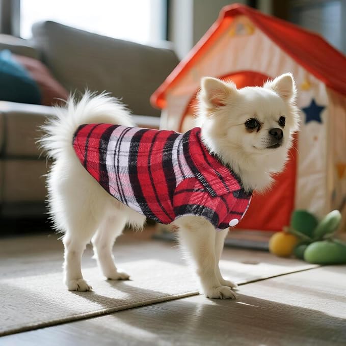 3 Pcs Dog Clothes Plaid Shirt Puppy Clothes Button Up Cat Shirt for Small Pet Dogs Cat Christmas Costume (Small)