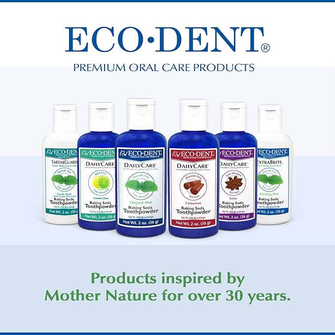 Eco-Dent ExtraBrite Baking Soda Toothpowder, Mint - Fluoride-Free Toothpaste Powder, SLS-Free Tooth Powder with Oxidizing Calcium Peroxide, Whitening Toothpaste Alternative, 2 Oz Ea (Pack of 3)