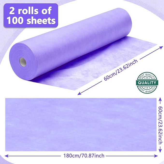 Tudomro 2 Rolls Disposable Non Woven Bed Sheets 24 x 71 Inch Massage Table Paper Covers Non Woven Fabric Massage Sheets Waterproof Spa Breathable Bed Cover for Beauty Salon (Purple)