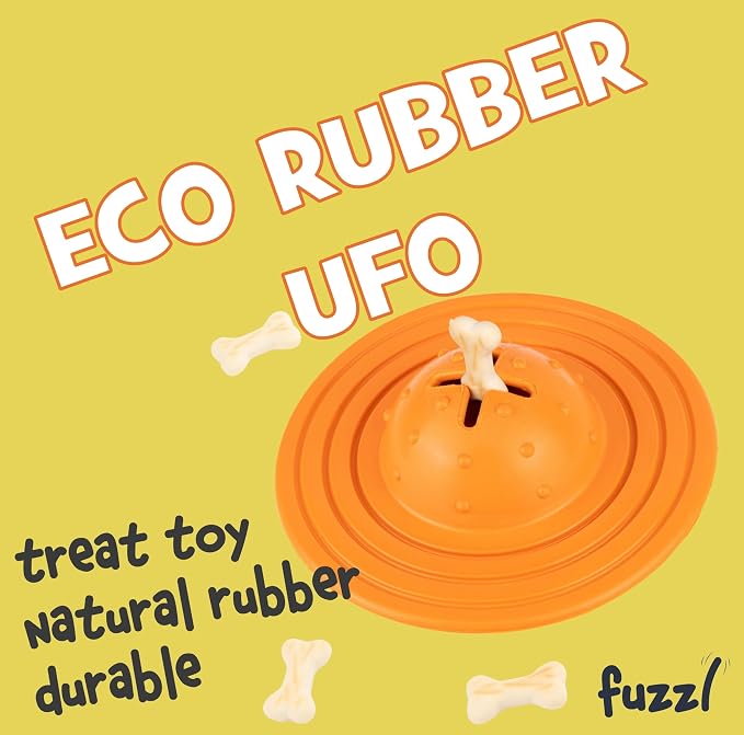 Fuzzl Eco Rubber Chuck & Treat Sky Saucer - Orange - Long Lasting Dog Chew Toys for Aggressive Chewers Strong Dog Toy for Dogs Durable Puppy Toys