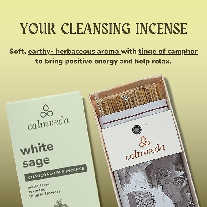 White Sage Incense Sticks for Cleansing - (80 Scented Sticks) Charcoal Free, Made from Upcycled Flowers | Protection Incense to Cleanse Negative Energy