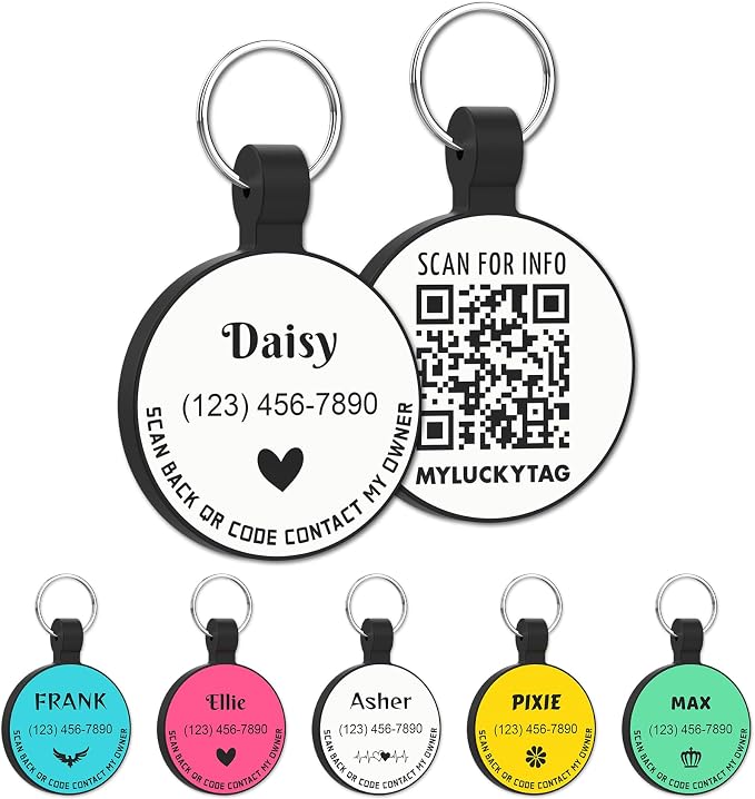 MYLUCKYTAG Silent Silicone QR Code Pet ID | Personalized Dog & Cat Collar Tag | Online Profile with Scanned Location Alert Email