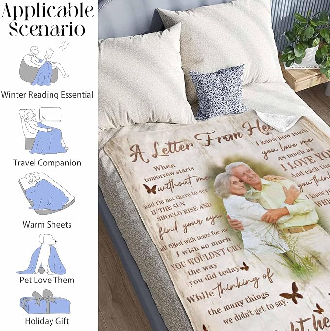Custom Memorial Blanket with Photo - Sympathy Gift for Loss of Loved One | in Loving Memory Personalized Sympathy Blanket for Loss of Dad Mom Husband Wife Friend Memory of Loved One Gifts, Made in USA