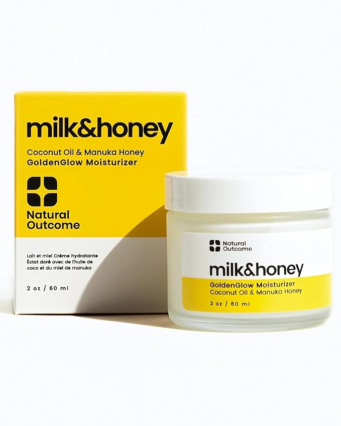 natural outcome Milk & Honey Cream Moisturizer – Coconut Oil & Manuka Hydrating Lotion, Vegan and Organic Body Cream, Face and Hand Cream, Cruelty-Free Honey Body Lotion