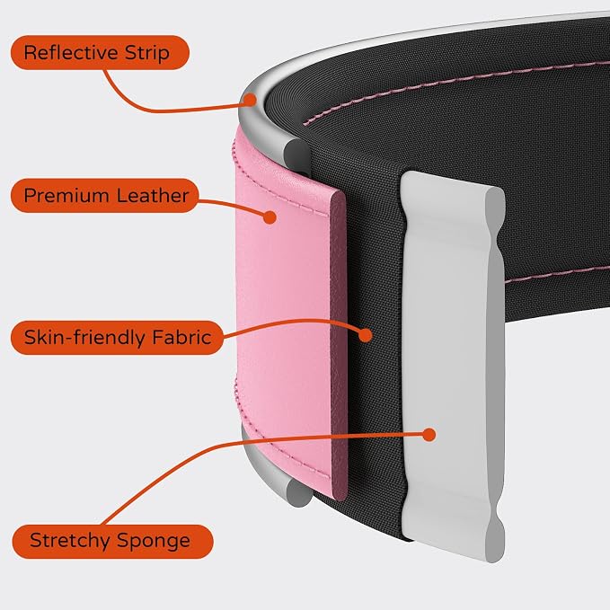 Leather AirTag Dog Collar, Magnetic Buckle, Reflective, Pink S
