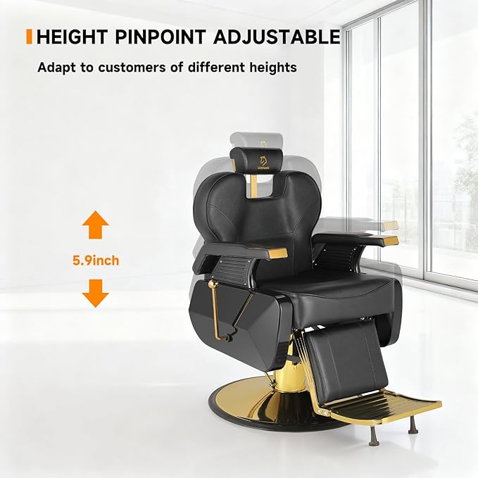 Salon Chair Barber Chair Hydraulic Recline Barber Chairs Hair Chair for Barbershop Hair Salon Equipment Styling Chair with Heavy Duty Hydraulic Pump Black Gold