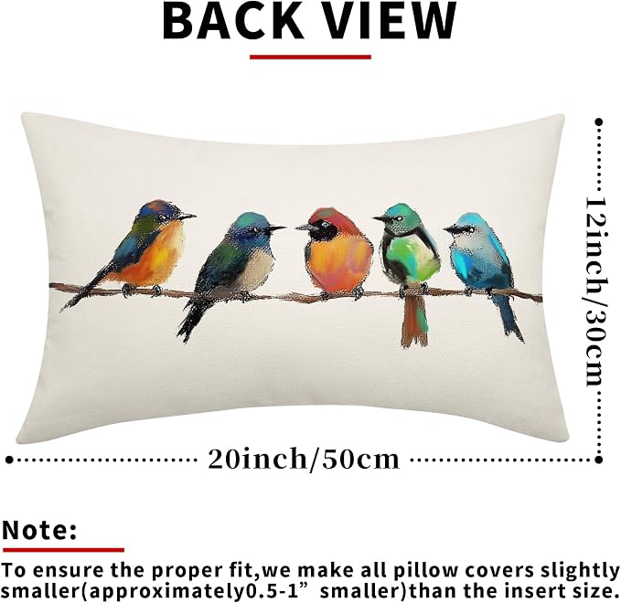 Oil Painting Bird Lumbar Lumbar Pillow Covers 12x20 Inch Set of 2 Rustic Spring Summer Cute Bird Throw Pillow Cases Outdoor Linen Square Cushion Cover Farmhouse Decor for Bedroom Home Sofa Couch Bed