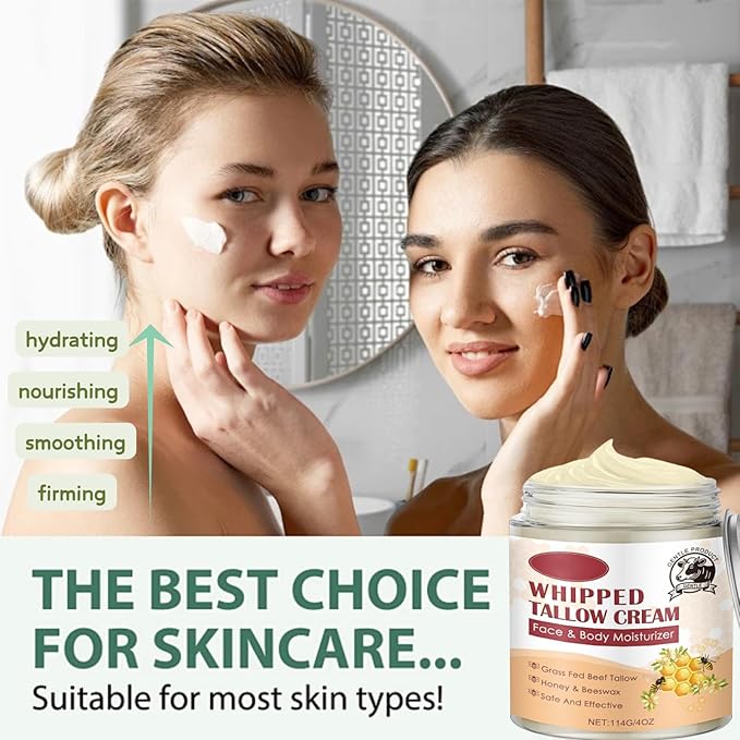 Tallow and Honey Balm for Face - Beef Tallow for Skin - Body Butter for Women & Men - Tallow Face Moisturizer With Grass-Fed Beef Tallow & Raw Honey - Tallow Balm Hydrates,Nourishes for Dry Skin