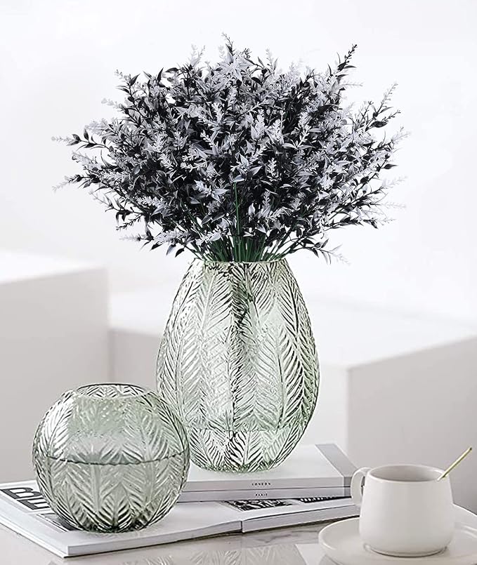 RECUTMS 8 Bundle Artificial Black Flowers Outdoor UV Resistant Fake Flowers | Fall Halloween Decor,Fake Black Plants Greenery Outdoor Shrubs for No Fade Faux Plastic Plants Garden Porch Window Box Décor