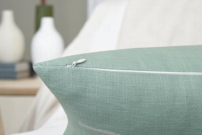 EURASIA DECOR Blessed Embroidered Lumbar Pillow Cover 12x20, Light Teal | Raised ivory script on light teal; scripture faith gift, cotton, hidden zip, solid back, cover only