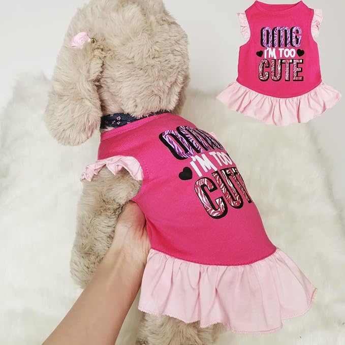 XPUDAC 4 Pack Pet Dog Dress Dog Clothes Girl Puppy Shirt Yorkie Clothes Cute Doggie Dress Pet Apparel for Small Dogs and Cats (Pink Angel, Small(4.5-8lbs))