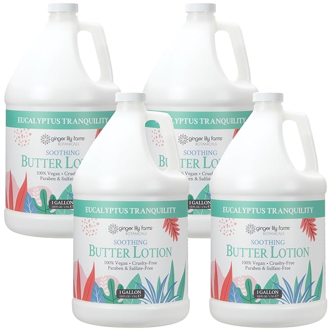 Ginger Lily Farms Botanicals Soothing Butter Lotion for Dry Skin, Eucalyptus Tranquility, 100% Vegan & Cruelty-Free, 1 Gallon (Pack of 4)