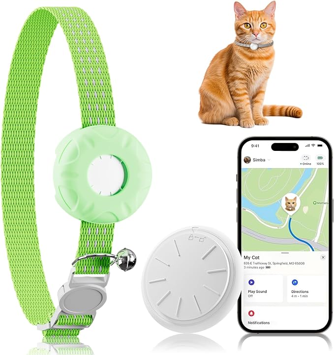 GPS Tracker for Cats (iOS Only), MINI GPS Cat Tracker, Pet Tracker, No Monthly Fee, Compatible with Apple Find My, Anti-Lost, Finder Tag for Vehicles, Pets, Kids, Items (Green)
